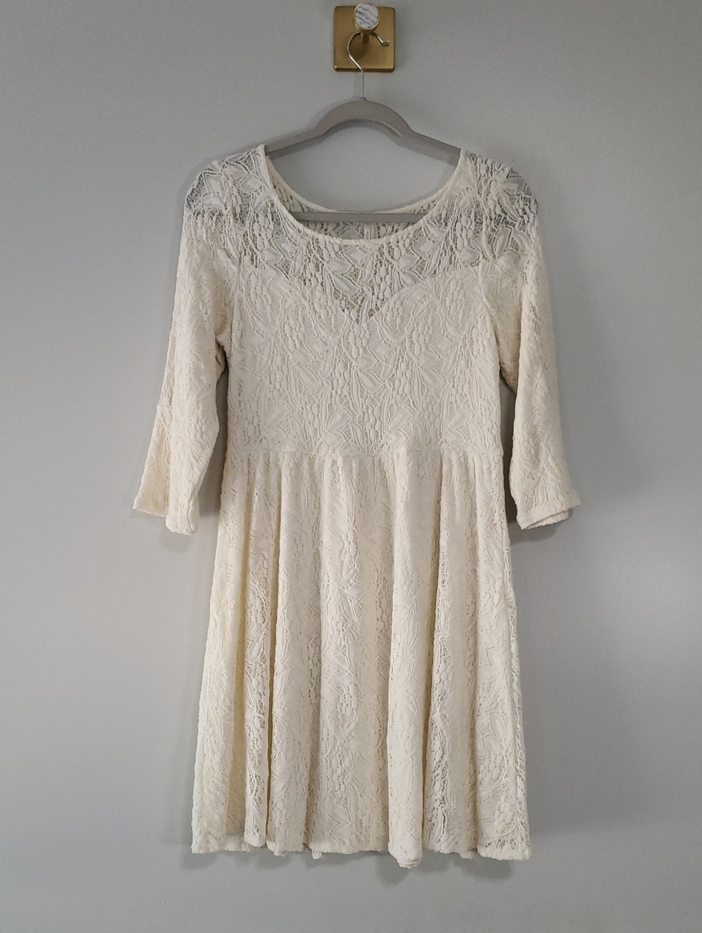 Free People Shake It Up Mini Dress Small Cream Ivory Crochet Lace Boho Wedding - Picture 2 of 15